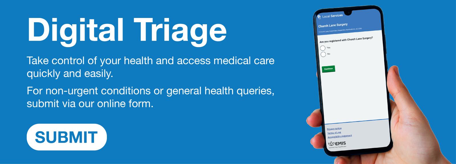 Digital Triage Take control of your health and access medical care.  Full text below